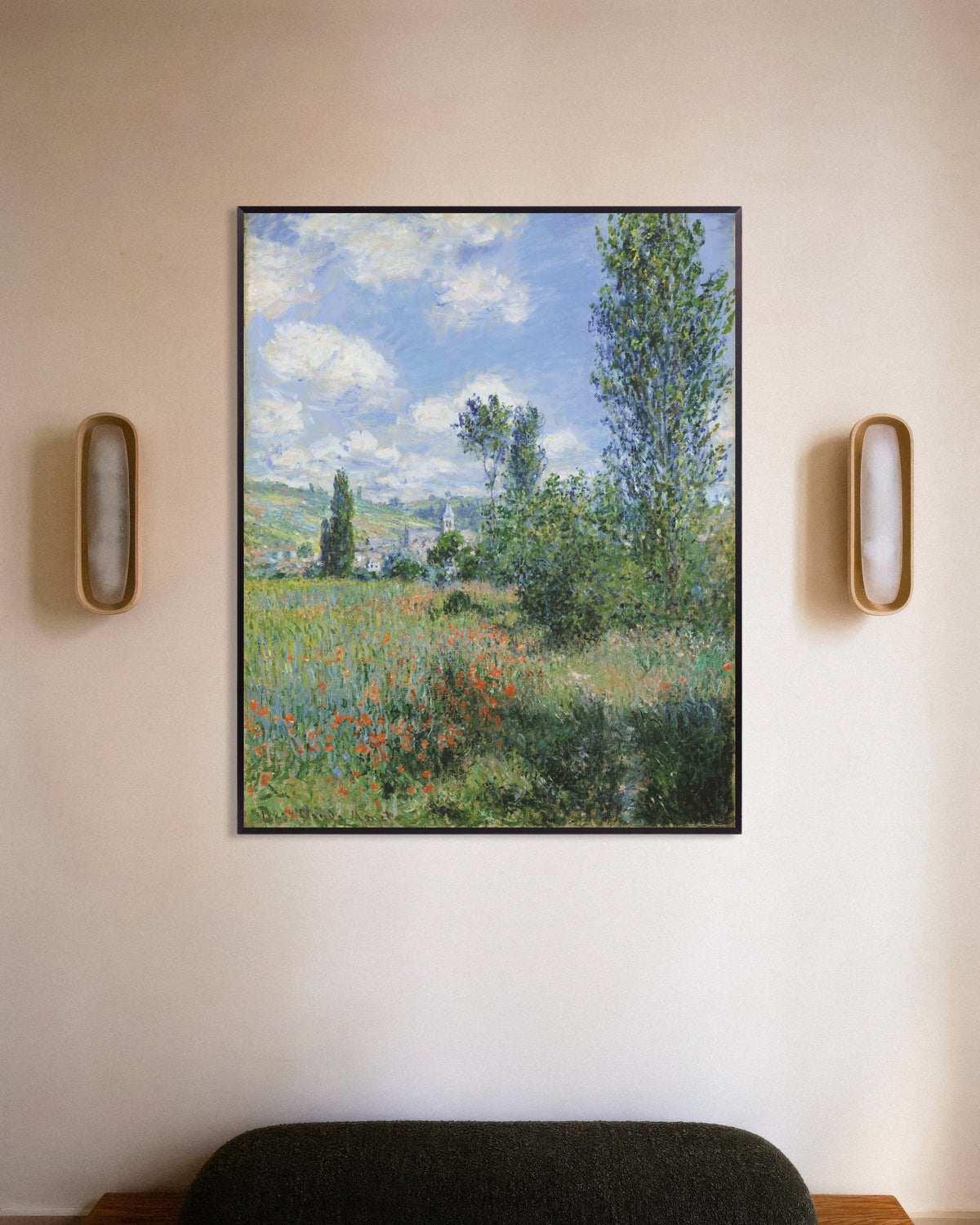 Poster Gezicht op Vétheuil (1880) van Claude Monet met metalen lijst