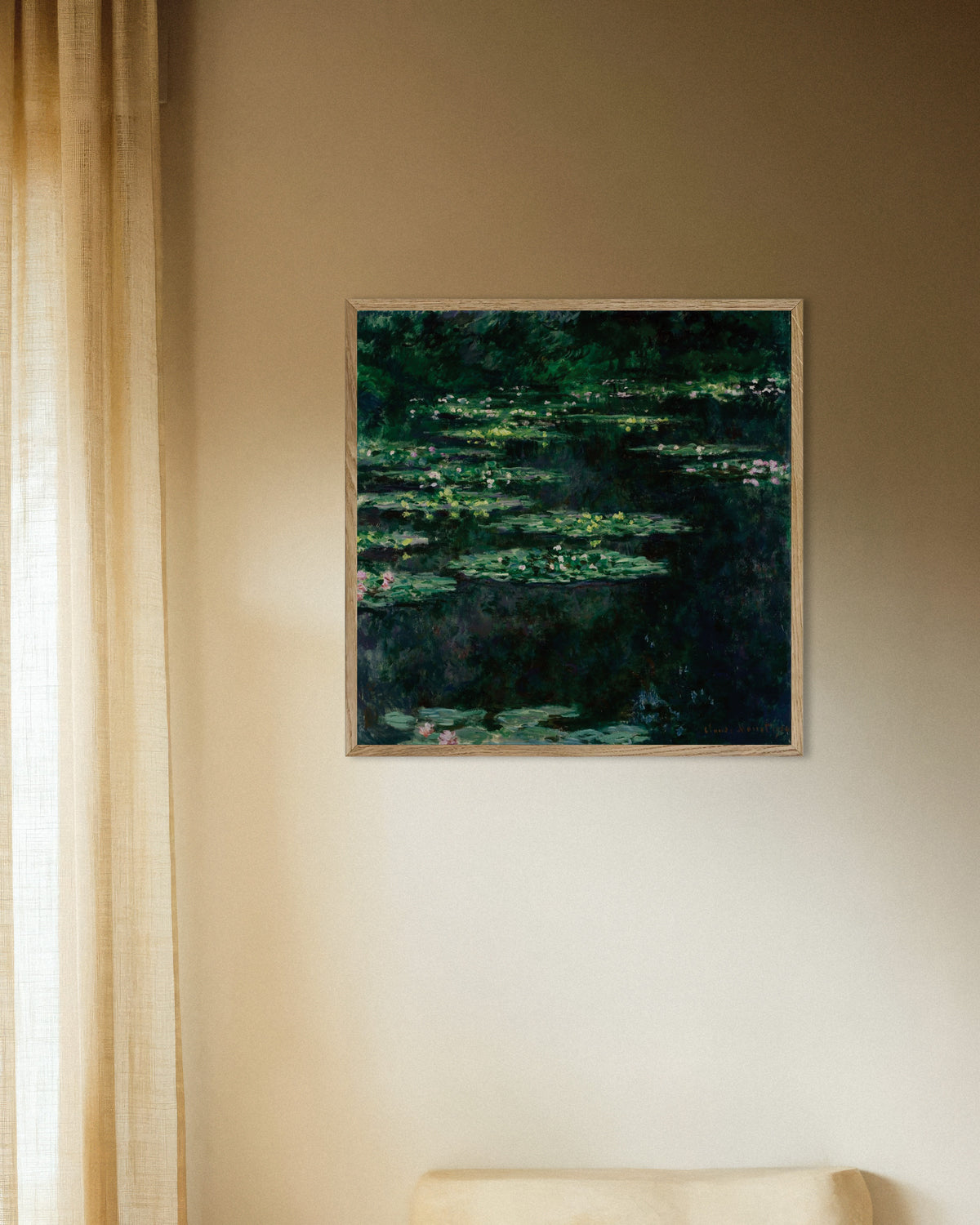 Poster Waterlelies (1904) van Claude Monet met naturel houten lijst
