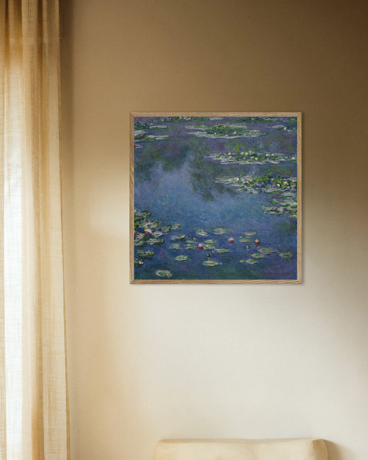Poster Waterlelies (1906) van Claude Monet met naturel houten lijst