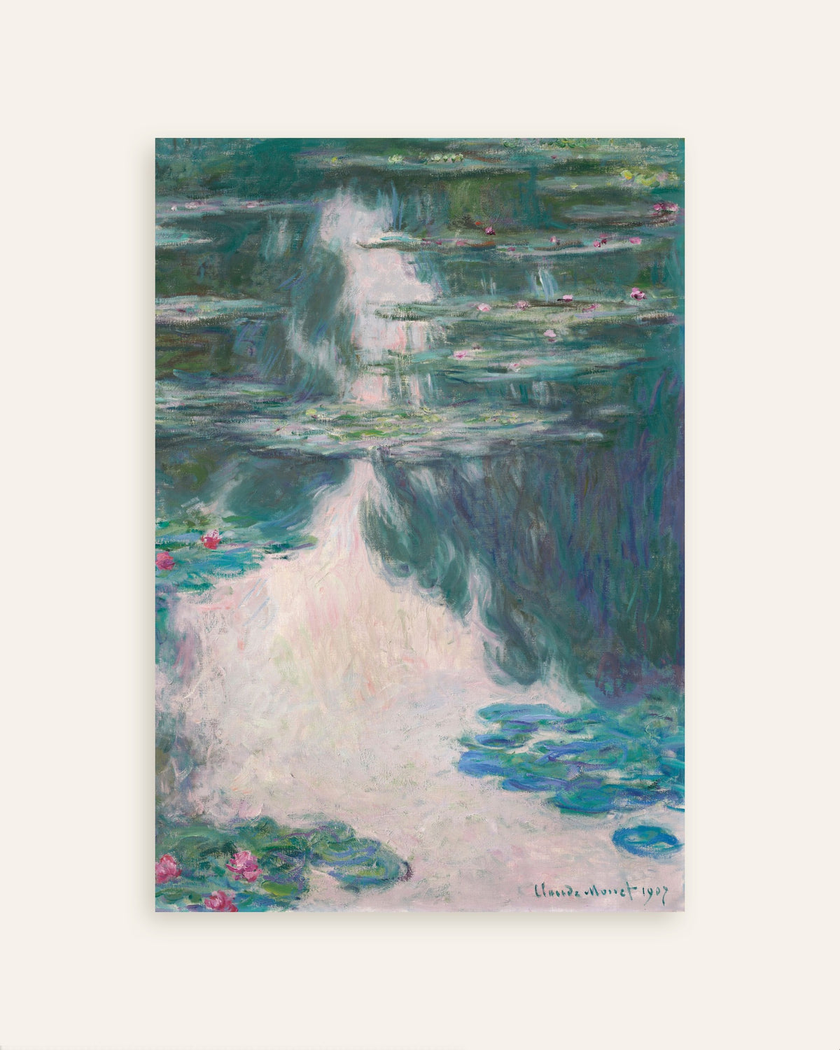 Poster Waterlelies, grijs weer (1907) van Claude Monet, miniatuur