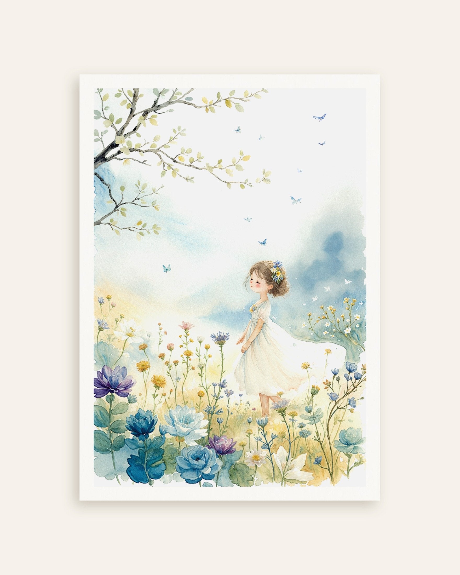 Poster of Watercolor painting, young girl and flowers - Poster, thumbnail