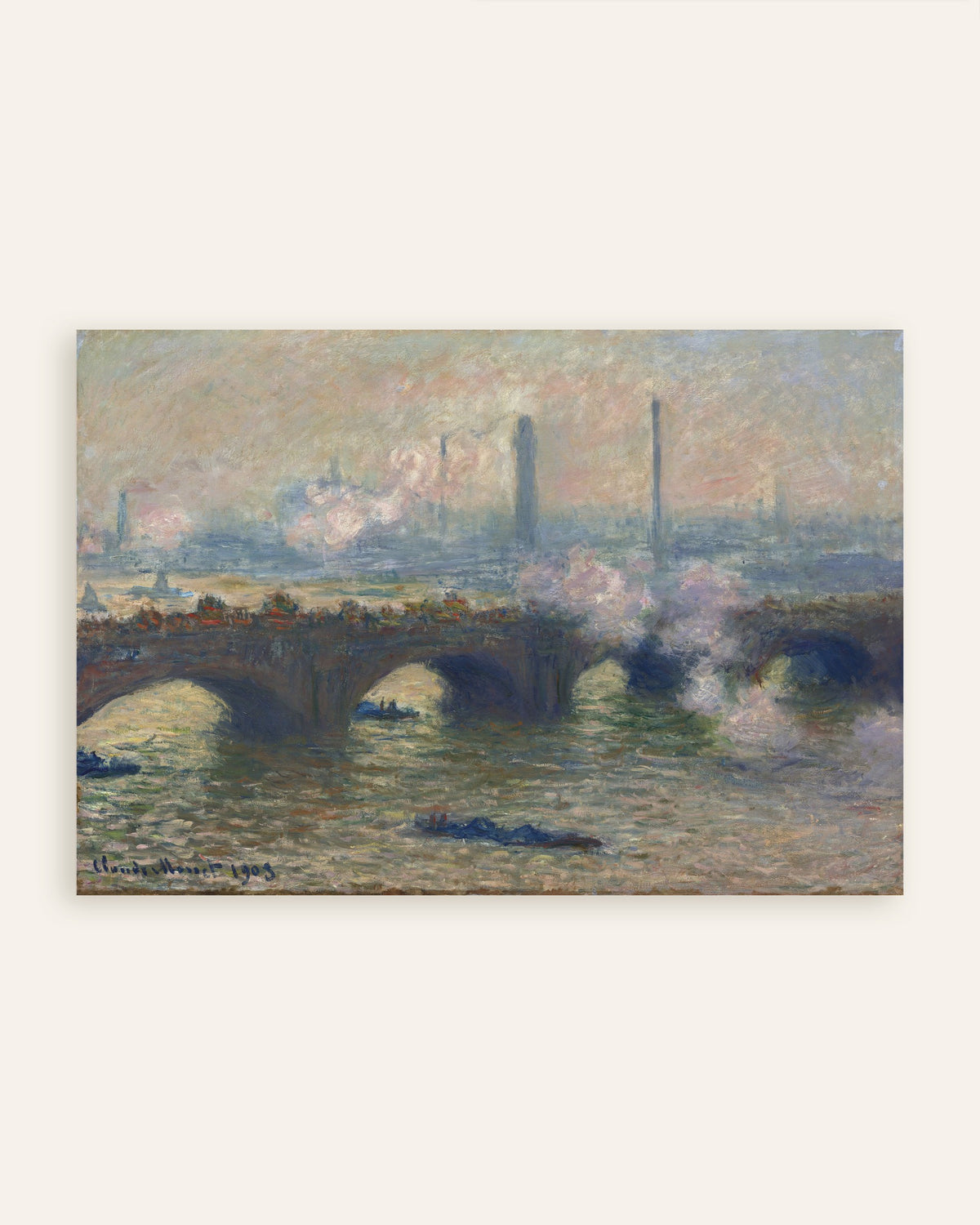 Poster Waterloo Bridge, grijze dag (1903) van Claude Monet, miniatuur