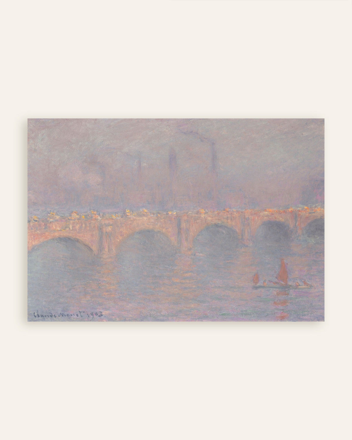 Poster Waterloo Bridge, gesluierde zon (1899–1903) van Claude Monet, miniatuur