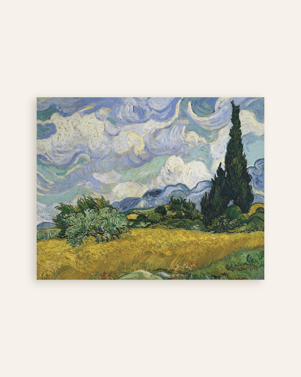 Poster van Korenveld met cipressen (1889) van Vincent van Gogh, miniatuur