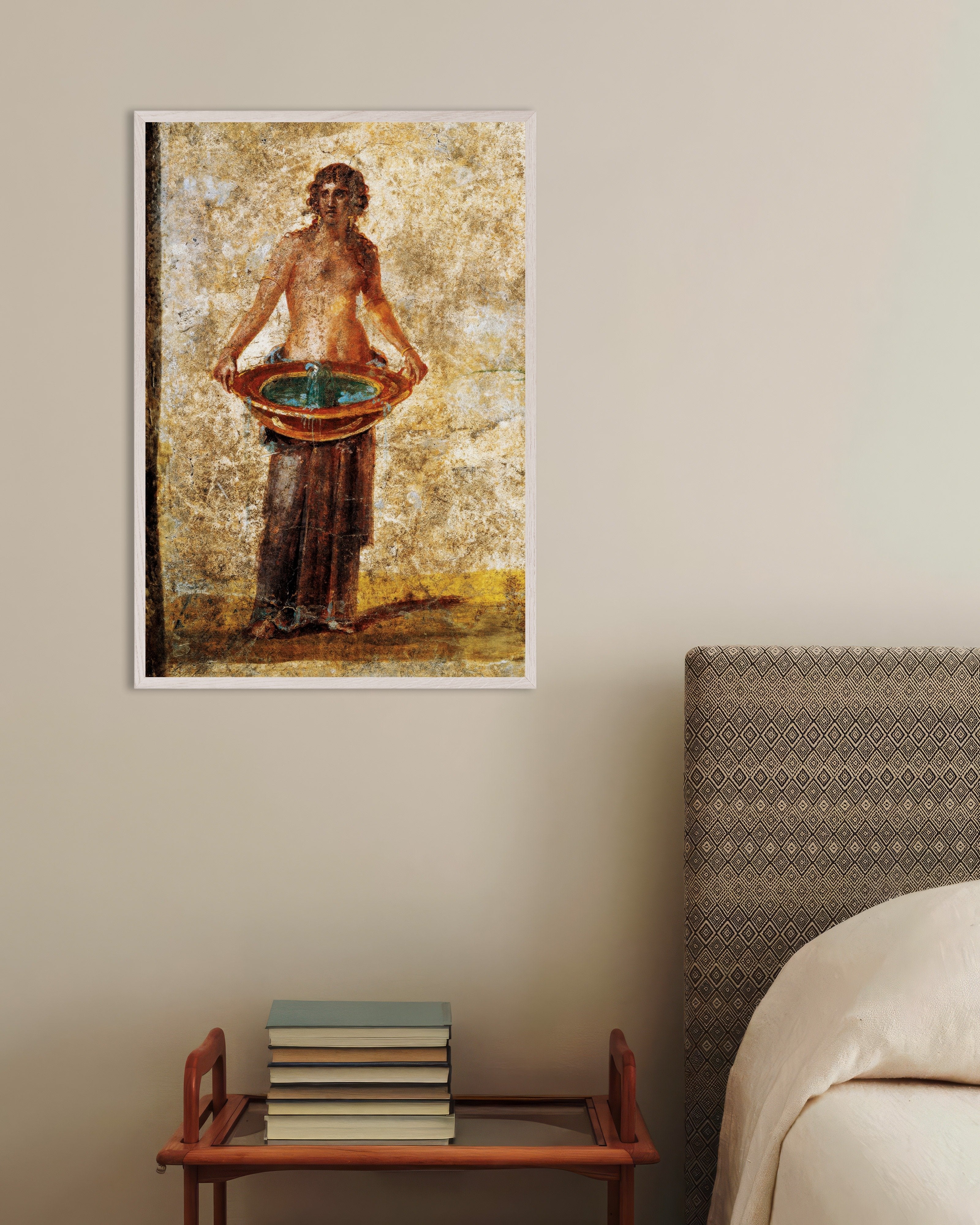 Poster of Woman carrying water bucket fresco poster, with white wooden frame