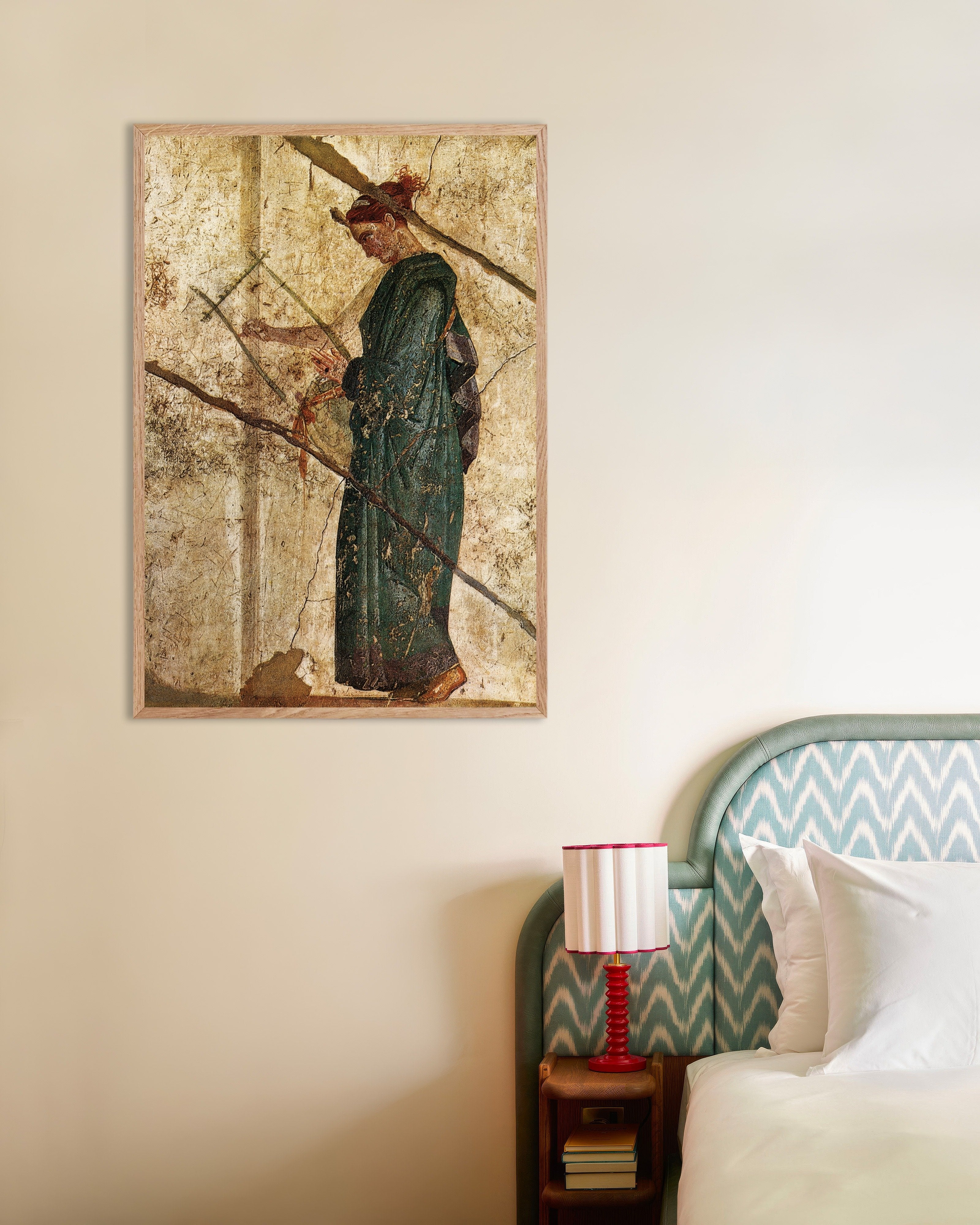 Poster of Woman with lyre fresco poster, with natural wooden frame