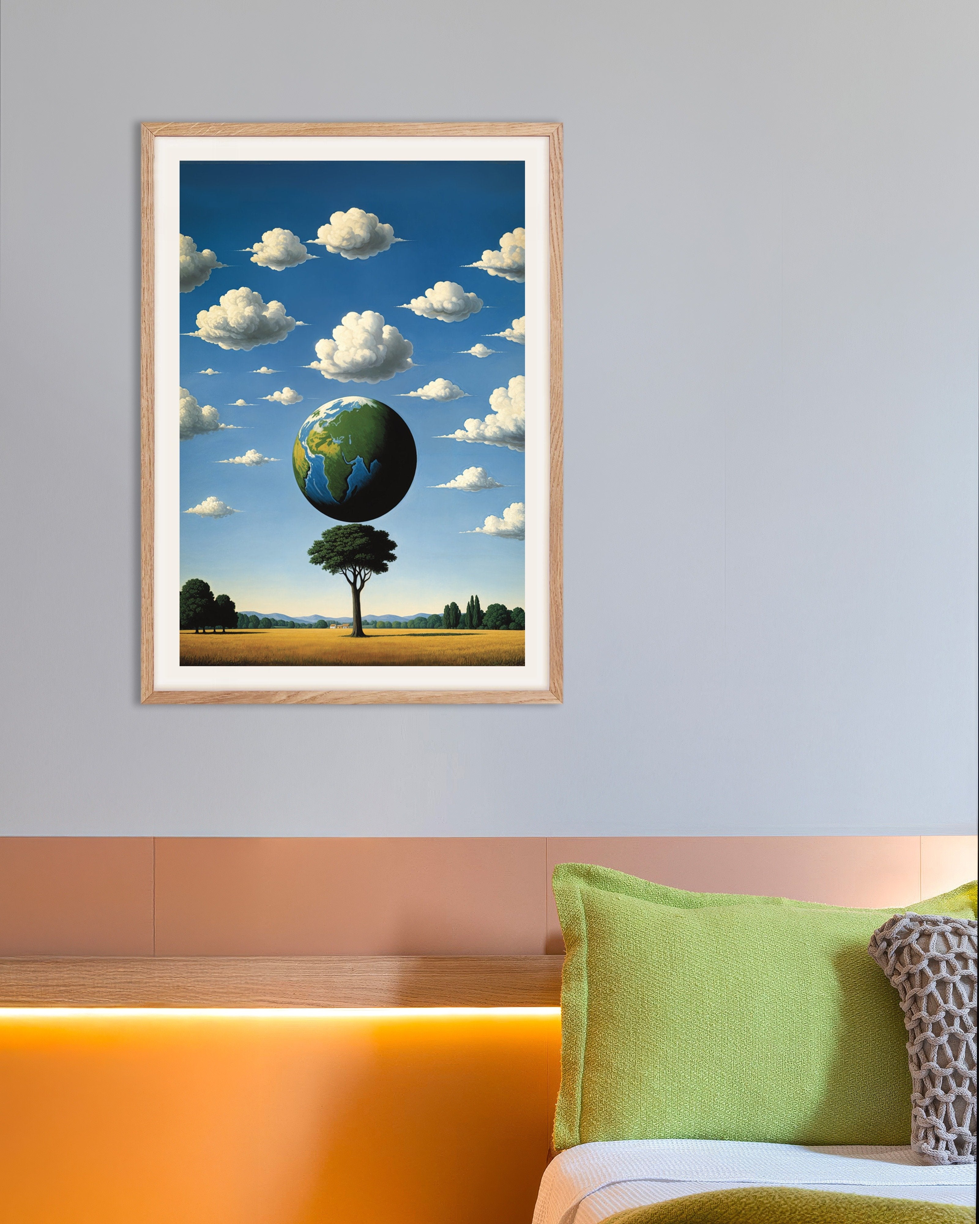 Poster of World tree – surreal Belgian poster, with natural wooden frame