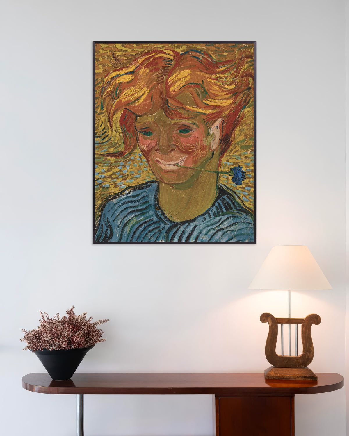 Poster van Jonge man met een korenbloem (1890) van Vincent van Gogh, met metalen lijst