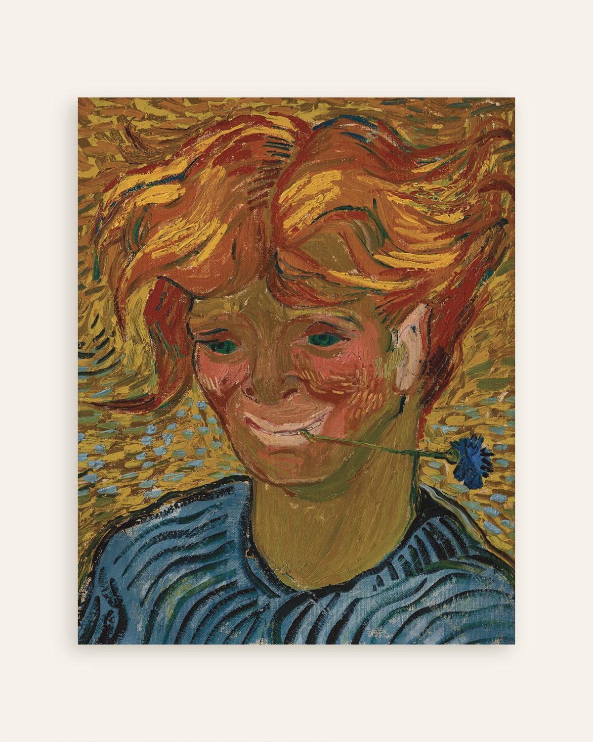 Poster van Jonge man met een korenbloem (1890) van Vincent van Gogh, miniatuur